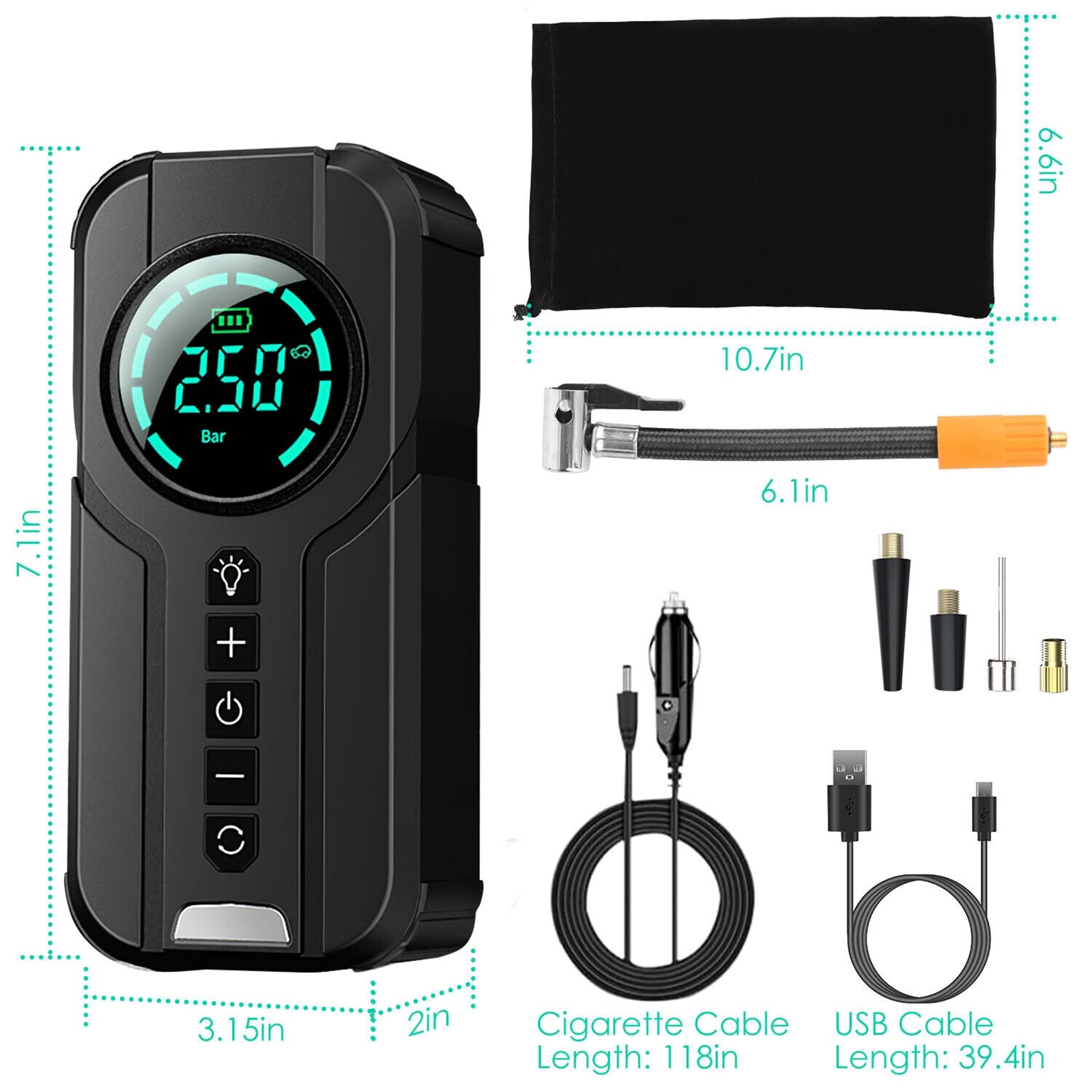 150psi Tire Inflator Air Compressor Lcd Display Cordless Portable Air Pump for Motorcycle Bike Ball without Battery - Premium Other Car Tools from Rapidvehicles - Just $51.87! Shop now at Rapidvehicles