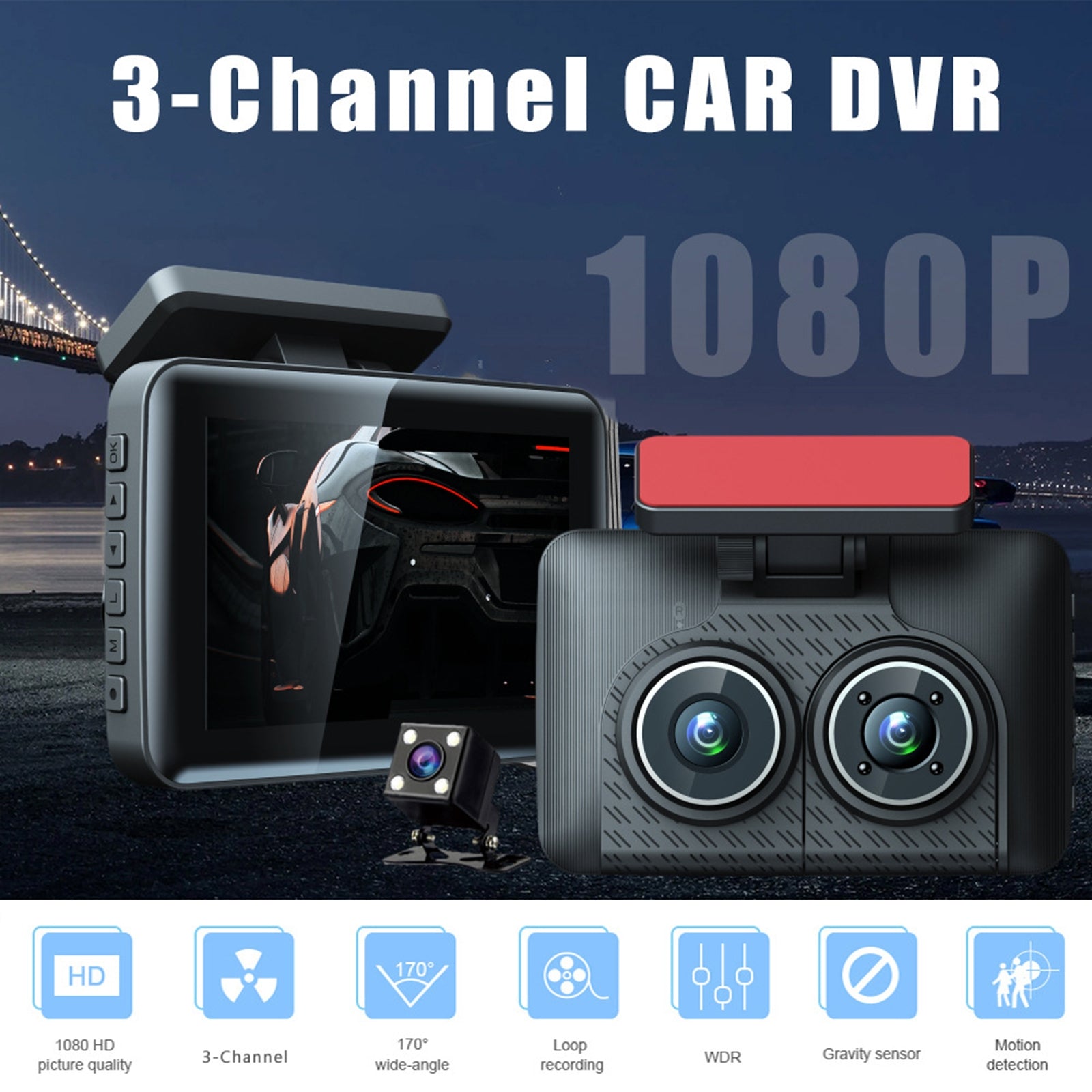 Dash Cam Front Rear Inside 3 Channel 1080P 4.0 Inch Screen Car Dvr Night Vision G-Sensor Parking Monitor Black - Premium Car DVR from Rapidvehicles - Just $49.47! Shop now at Rapidvehicles