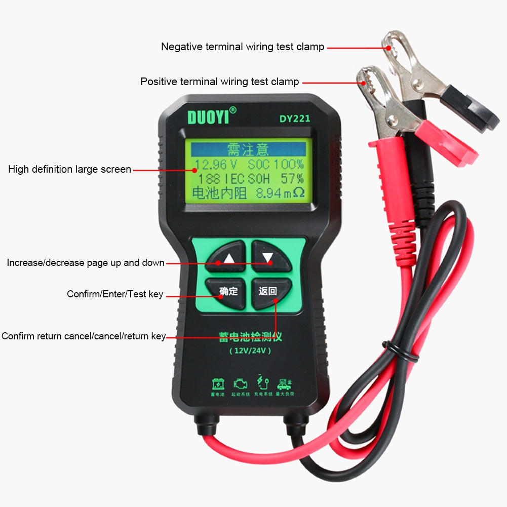 Dy221 Automotive Car Battery Tester 0-500a 12v 24v Internal Resistance Tester Battery Analyzer Diagnostic Tool - Premium OBD & Diagnostic Tools from Rapidvehicles - Just $43.99! Shop now at Rapidvehicles