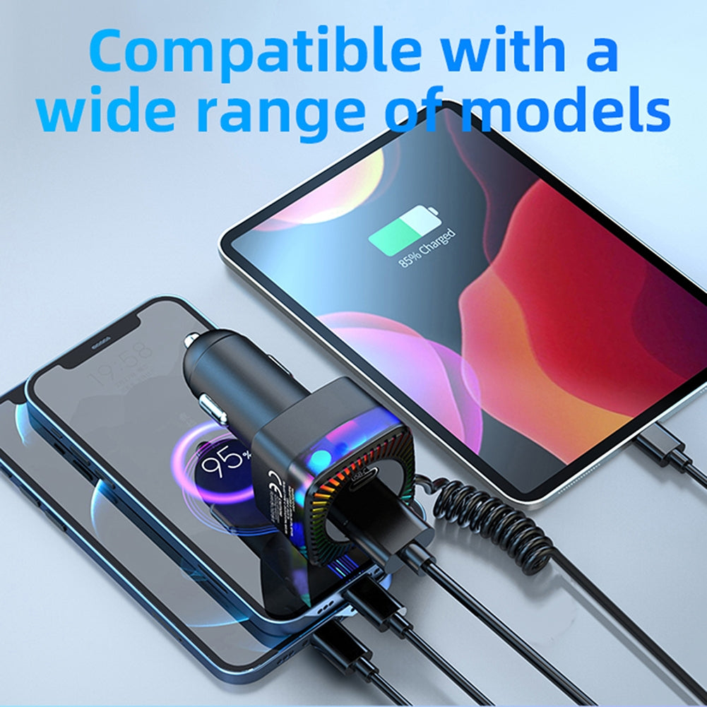 USB C Car Charger With 100W Type C Coiled Cable FM Transmitter Wireless Audio Receiver Car MP3 Player With Ambient Light black - Premium Car Chargers from Rapidvehicles - Just $23.99! Shop now at Rapidvehicles