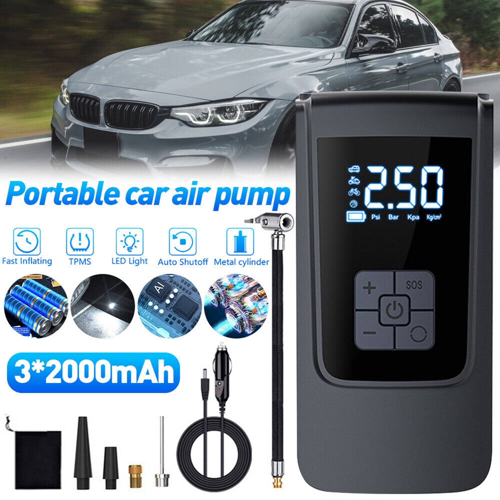 Tire Inflator Portable Air Compressor 6000mAh Cordless DC12V 150PSI Powerful Tire Air Pump Black - Premium Other Car Tools from Rapidvehicles - Just $40.32! Shop now at Rapidvehicles