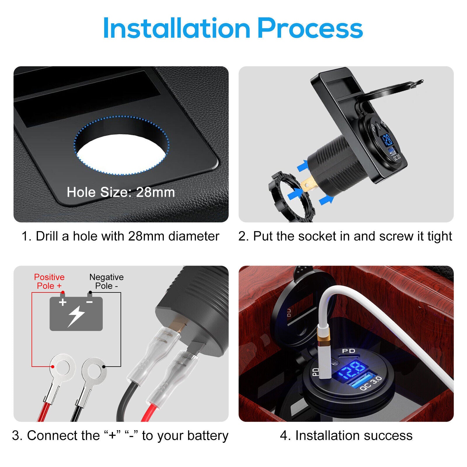 Car Charger Socket 45W PD USB Outlet 18W QC3.0 USB Charger Socket Car Cigarette Lighter Socket Charger Plug LED Voltmeter black - Premium Car Chargers from Rapidvehicles - Just $30.99! Shop now at Rapidvehicles