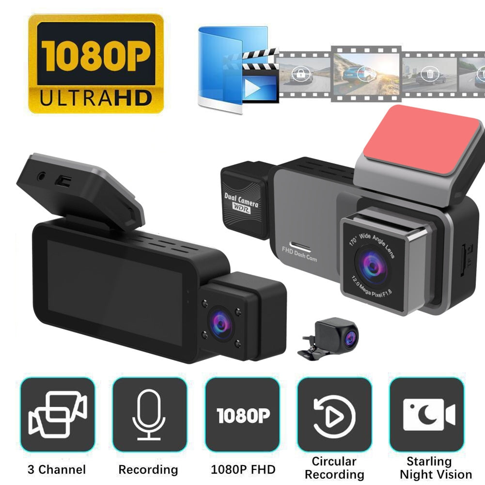 1080P 3 Lens Dash Camera Front Inside And Rear HD Night Vision Reversing Driving Recorder Universal WIFI Car DVR Black - Premium Car DVR from Rapidvehicles - Just $80.80! Shop now at Rapidvehicles