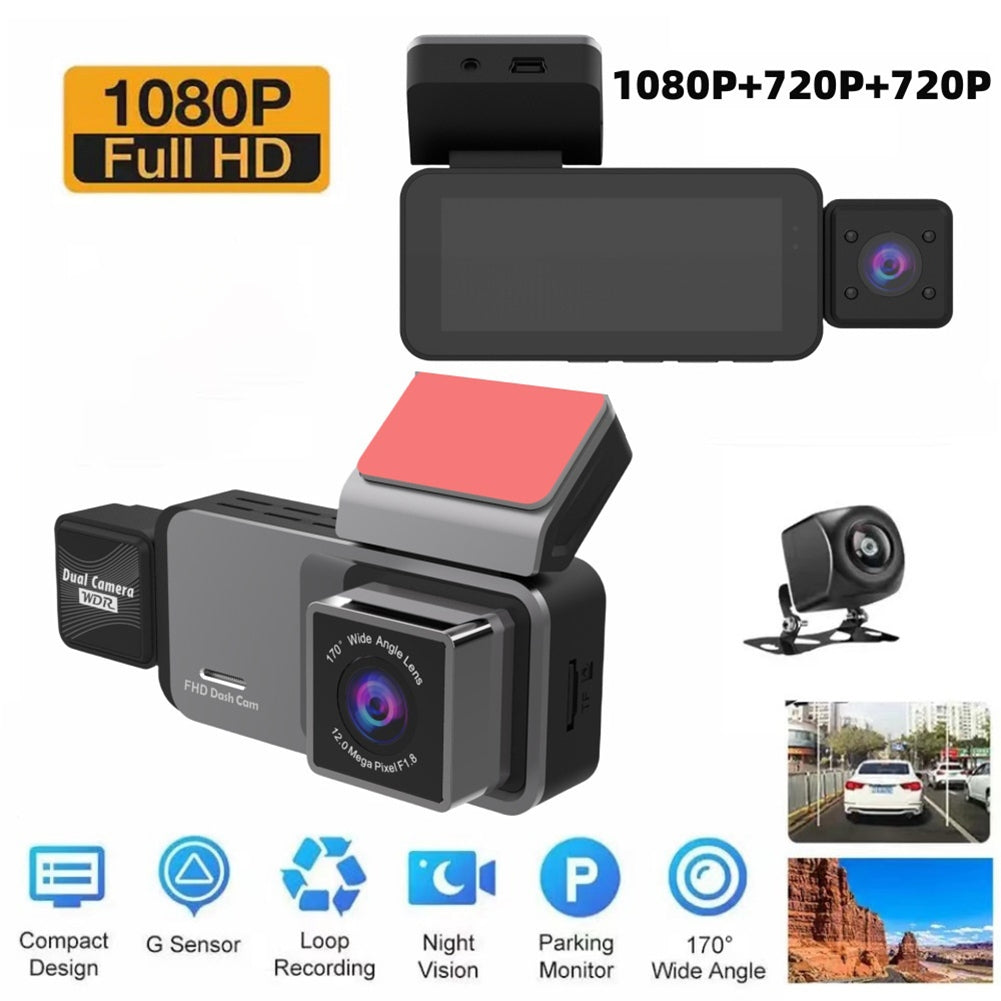 1080P 3 Lens Dash Camera Front Inside And Rear HD Night Vision Reversing Driving Recorder Universal WIFI Car DVR Black - Premium Car DVR from Rapidvehicles - Just $80.80! Shop now at Rapidvehicles