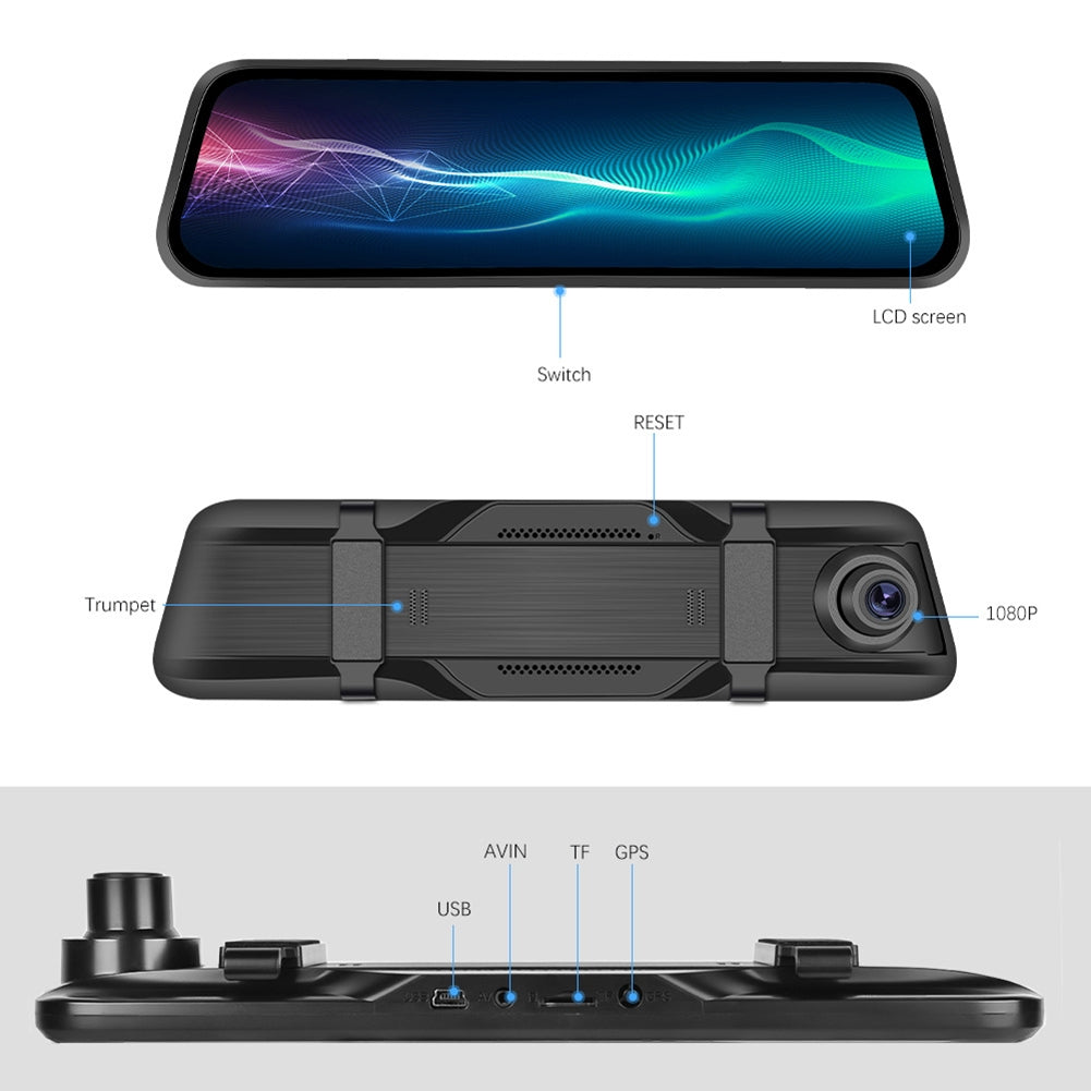 9.66 Inch Mirror Dash Cam Front Rear 1080P Camera IPS Touch Screen 150 Wide View Split Screen Driving Recorder Black - Premium Car DVR from Rapidvehicles - Just $88.50! Shop now at Rapidvehicles