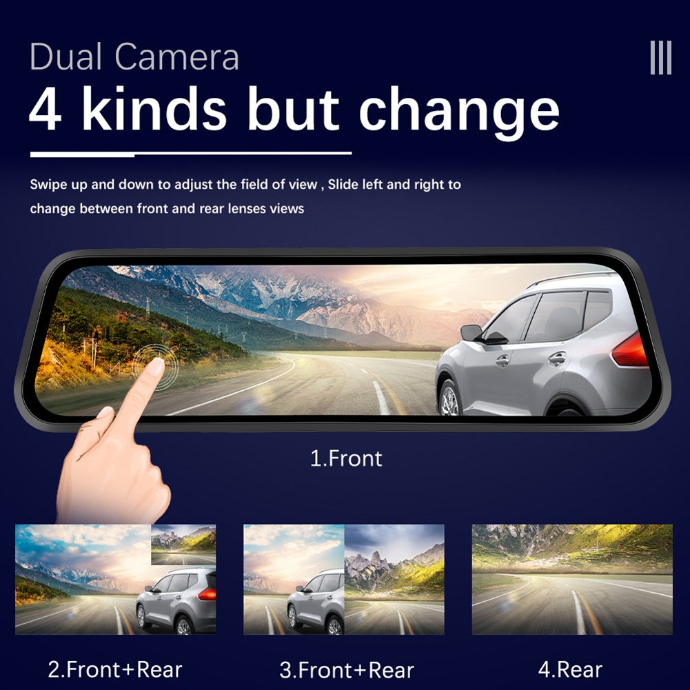 9.66 Inch Mirror Dash Cam Front Rear 1080P Camera IPS Touch Screen 150 Wide View Split Screen Driving Recorder Black - Premium Car DVR from Rapidvehicles - Just $88.50! Shop now at Rapidvehicles