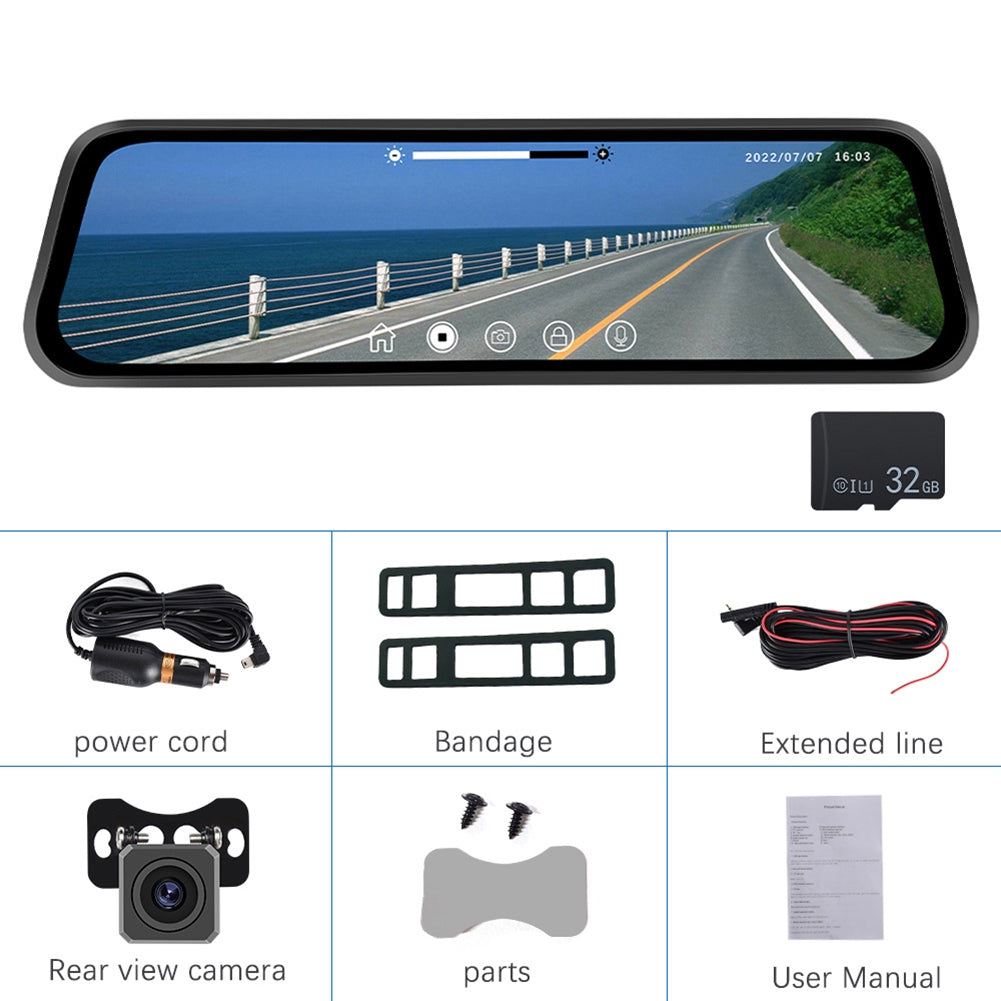 9.66 Inch Mirror Dash Cam Front Rear 1080P Camera IPS Touch Screen 150 Wide View Split Screen Driving Recorder Black - Premium Car DVR from Rapidvehicles - Just $88.50! Shop now at Rapidvehicles