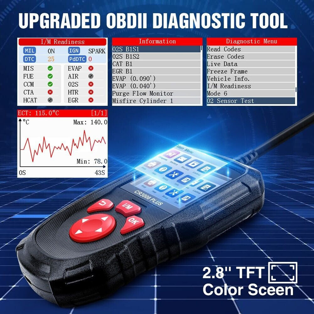 CR3008 PLUS Car Diagnostic Tool OBD 2 Multi Code Scanner LED Screen MIL Tester Compatible for Windows Black - Premium OBD & Diagnostic Tools from Rapidvehicles - Just $89.99! Shop now at Rapidvehicles