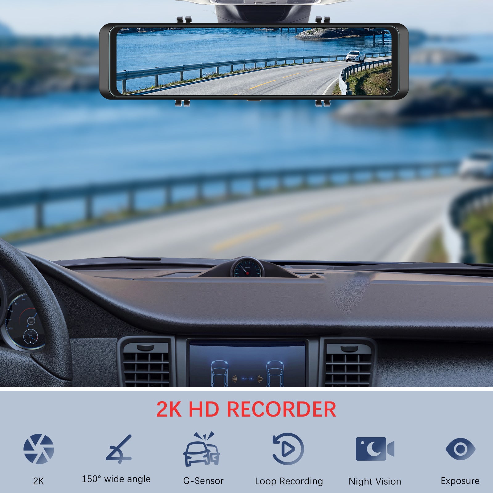 10.88 Inch 2k Mirror Dash Cam Backup Camera Front Rear Dual Cameras HD Touch Screen Wifi Driving Recorder Black - Premium Car DVR from Rapidvehicles - Just $114! Shop now at Rapidvehicles