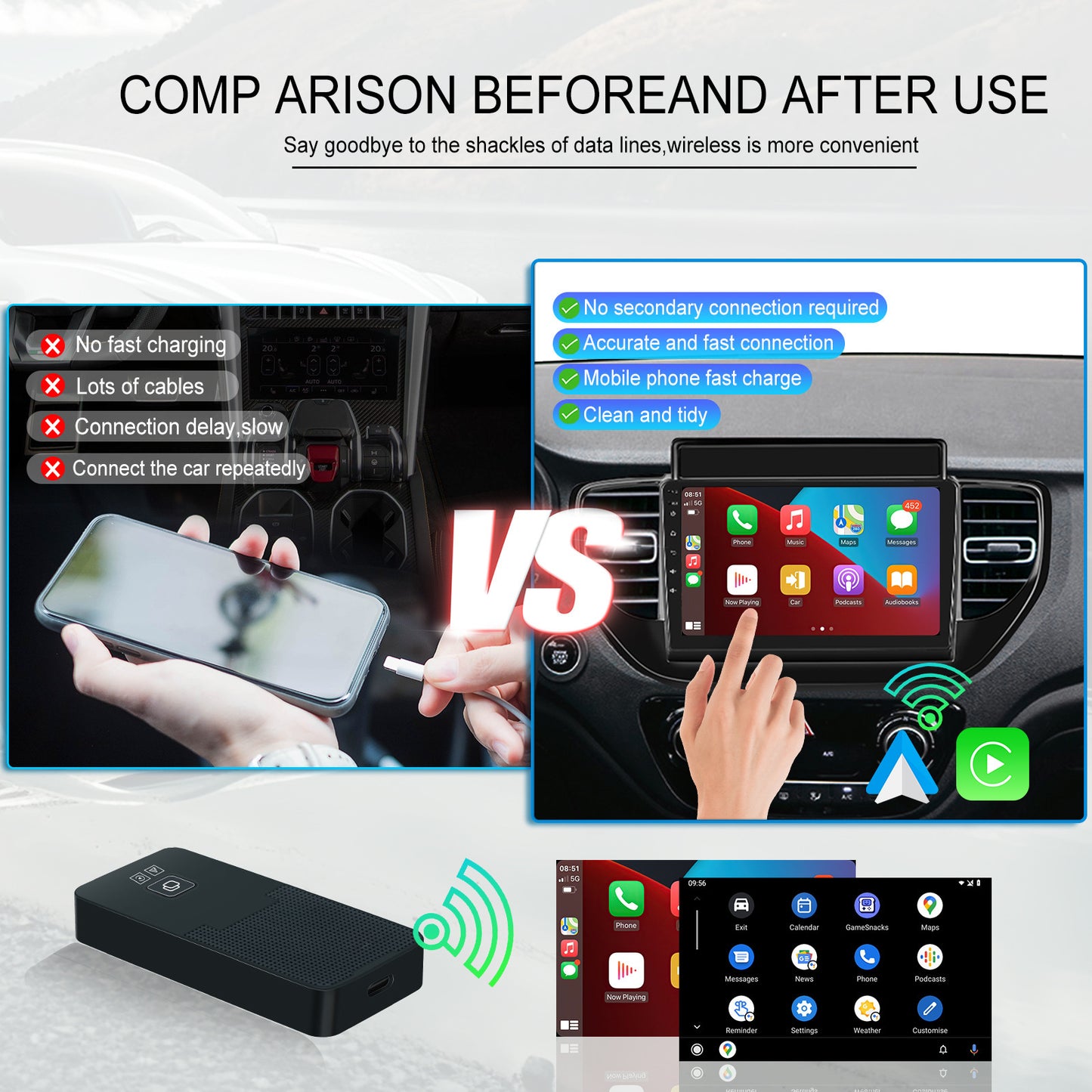 V5.2 Wireless Adapter Compatible for Carplay Wire Control Android - Premium Other Car Electronics from Rapidvehicles - Just $81.99! Shop now at Rapidvehicles