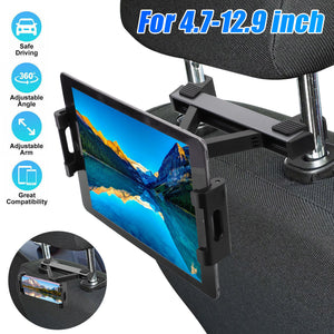 Car Headrest Mount Tablet Holder For 1.9 Inch To 6.9 Inch Headrest Rod Distance Universal 360 Rotating Adjustable Seat Headrest Mount Stand For All 4.7-12.9 Inch Tablet Phone Devices black - Premium Car Mounts & Holders from Rapidvehicles - Just $20.99! Shop now at Rapidvehicles