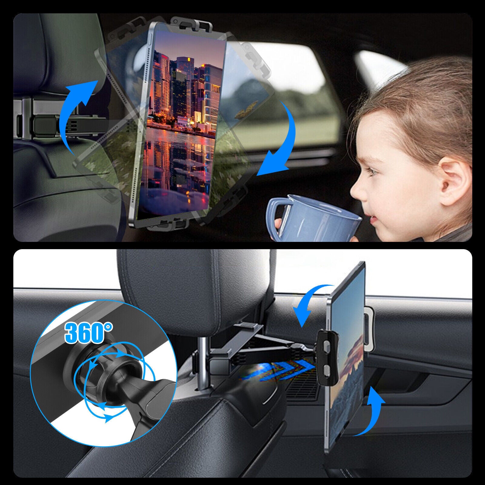 Car Headrest Mount Tablet Holder For 1.9 Inch To 6.9 Inch Headrest Rod Distance Universal 360 Rotating Adjustable Seat Headrest Mount Stand For All 4.7-12.9 Inch Tablet Phone Devices black - Premium Car Mounts & Holders from Rapidvehicles - Just $20.99! Shop now at Rapidvehicles