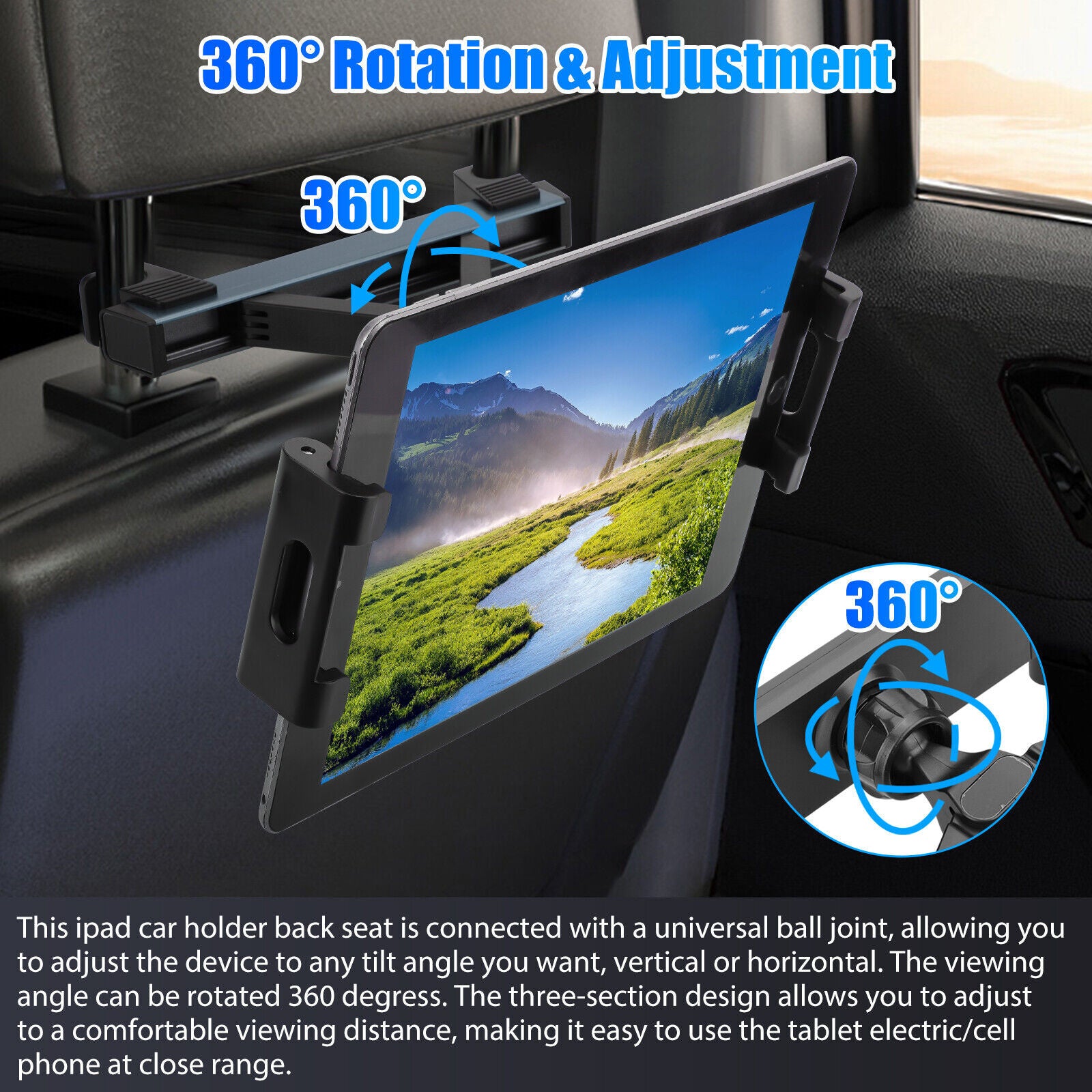 Car Headrest Mount Tablet Holder For 1.9 Inch To 6.9 Inch Headrest Rod Distance Universal 360 Rotating Adjustable Seat Headrest Mount Stand For All 4.7-12.9 Inch Tablet Phone Devices black - Premium Car Mounts & Holders from Rapidvehicles - Just $20.99! Shop now at Rapidvehicles