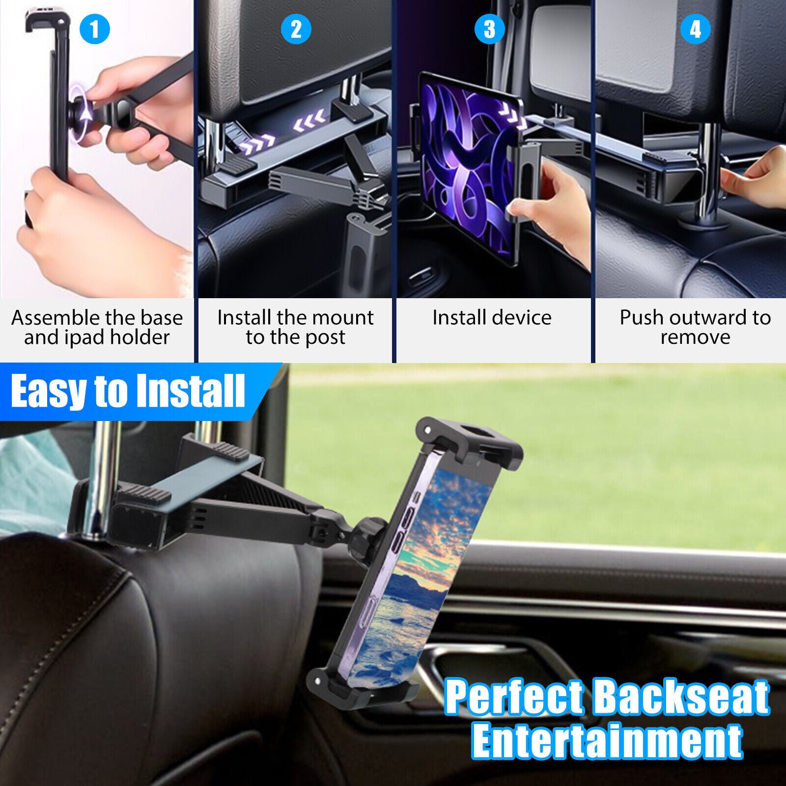 Car Headrest Mount Tablet Holder For 1.9 Inch To 6.9 Inch Headrest Rod Distance Universal 360 Rotating Adjustable Seat Headrest Mount Stand For All 4.7-12.9 Inch Tablet Phone Devices black - Premium Car Mounts & Holders from Rapidvehicles - Just $20.99! Shop now at Rapidvehicles