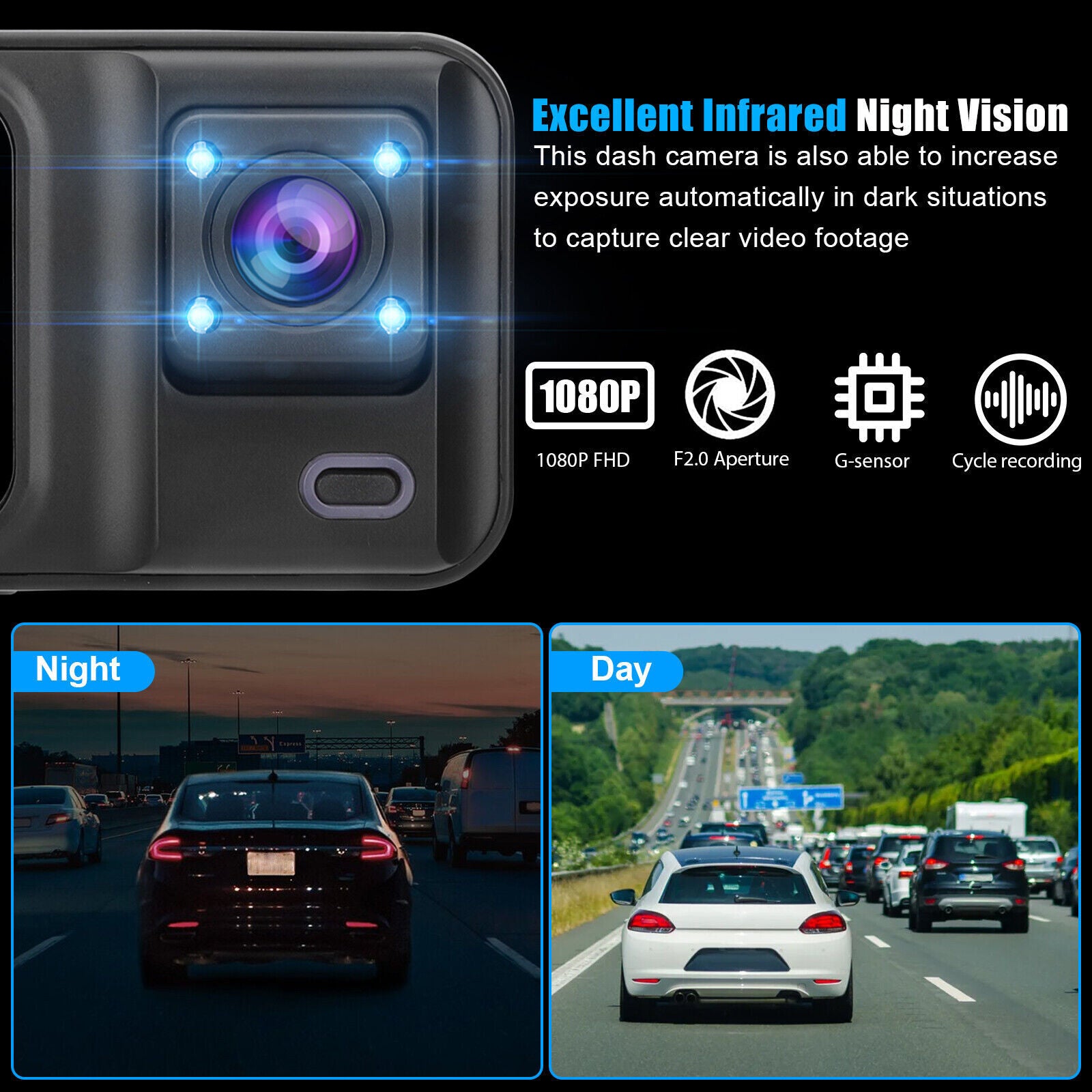 3 Channel Dash Cam 1080P Front 720P Cab 480P Rear Triple Dash Camera IPS Screen Driving Recorder 24Hr Parking Mode Black - Premium Car DVR from Rapidvehicles - Just $45.59! Shop now at Rapidvehicles