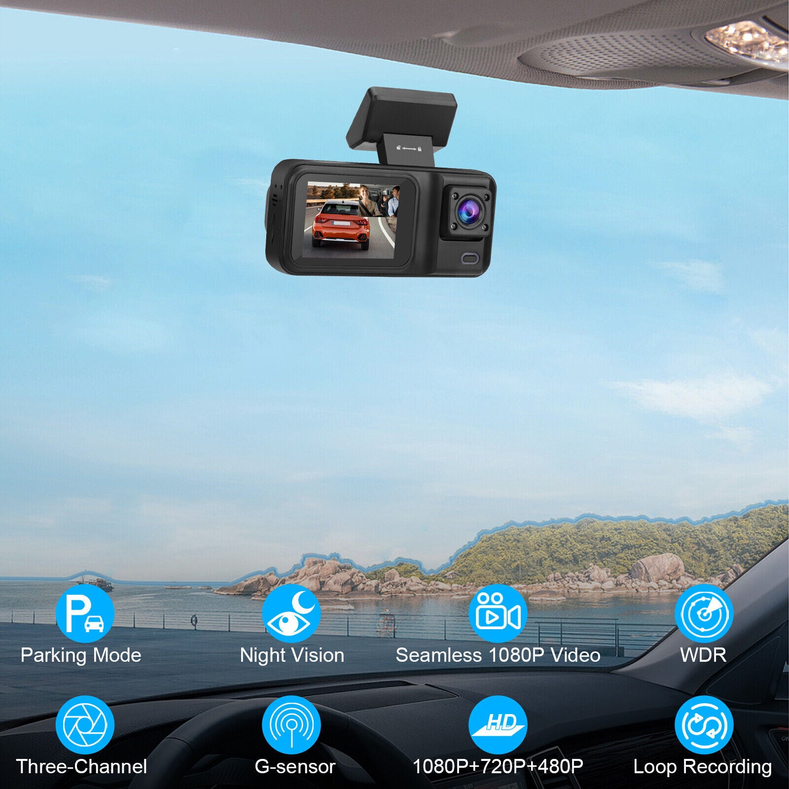 3 Channel Dash Cam 1080P Front 720P Cab 480P Rear Triple Dash Camera IPS Screen Driving Recorder 24Hr Parking Mode Black - Premium Car DVR from Rapidvehicles - Just $45.59! Shop now at Rapidvehicles