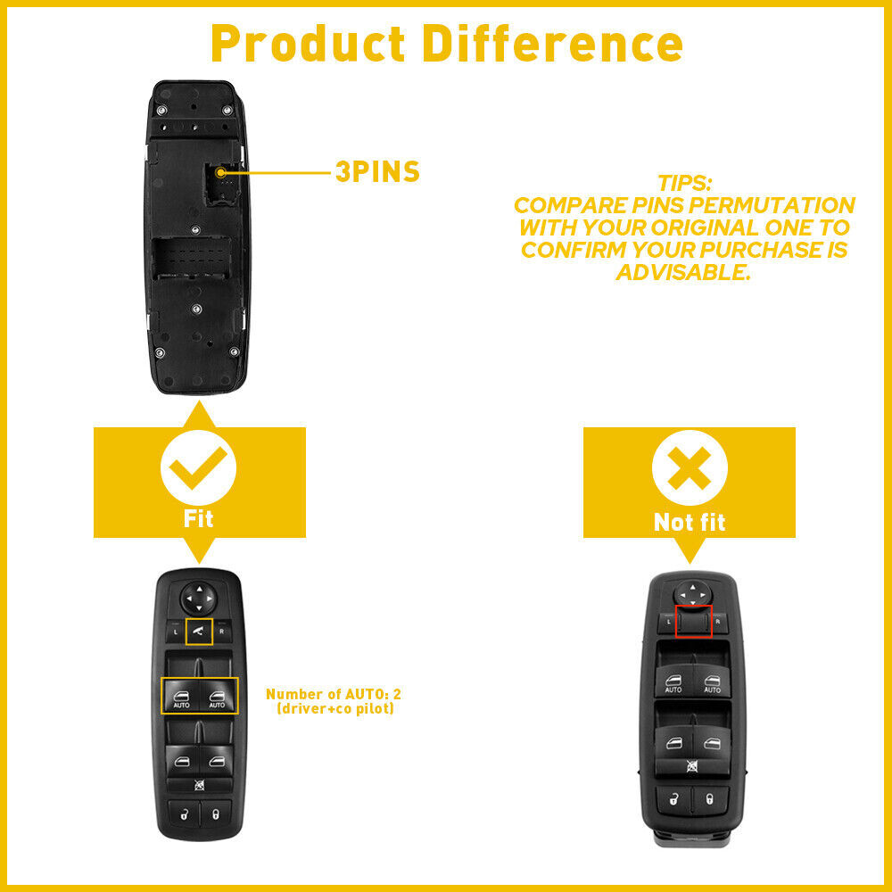 Driver Side Power Window Switch Replacement SM1871 DWS1834 68110872AA 68298872AA Automobile Window Regulator Control Switch Button Accessories black - Premium Car Organizers from Rapidvehicles - Just $37.60! Shop now at Rapidvehicles