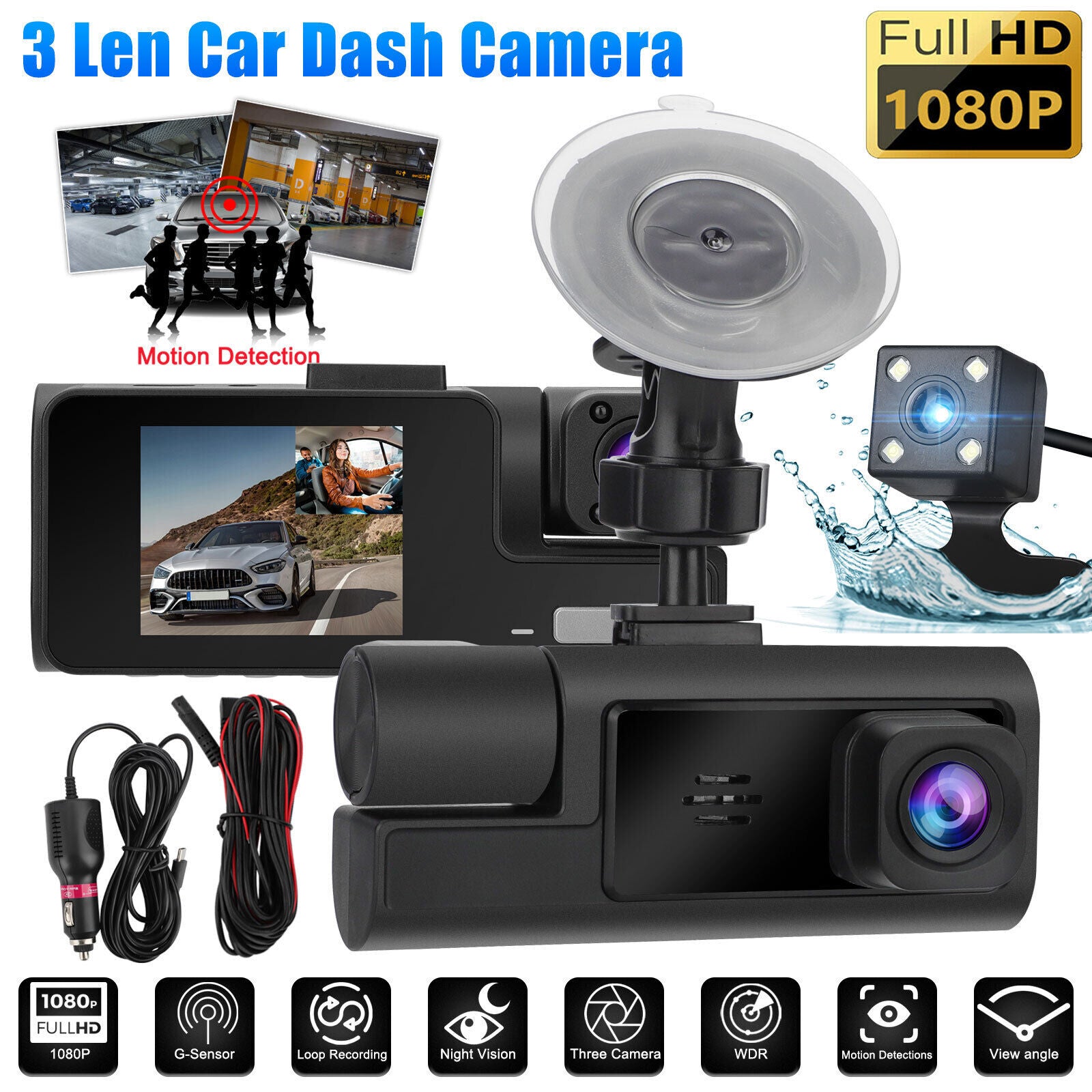 Car DVR Dash Cam Front And Rear Inside 3 Channel 1080P 2-inch IPS - Premium Car DVR from Rapidvehicles - Just $45.99! Shop now at Rapidvehicles