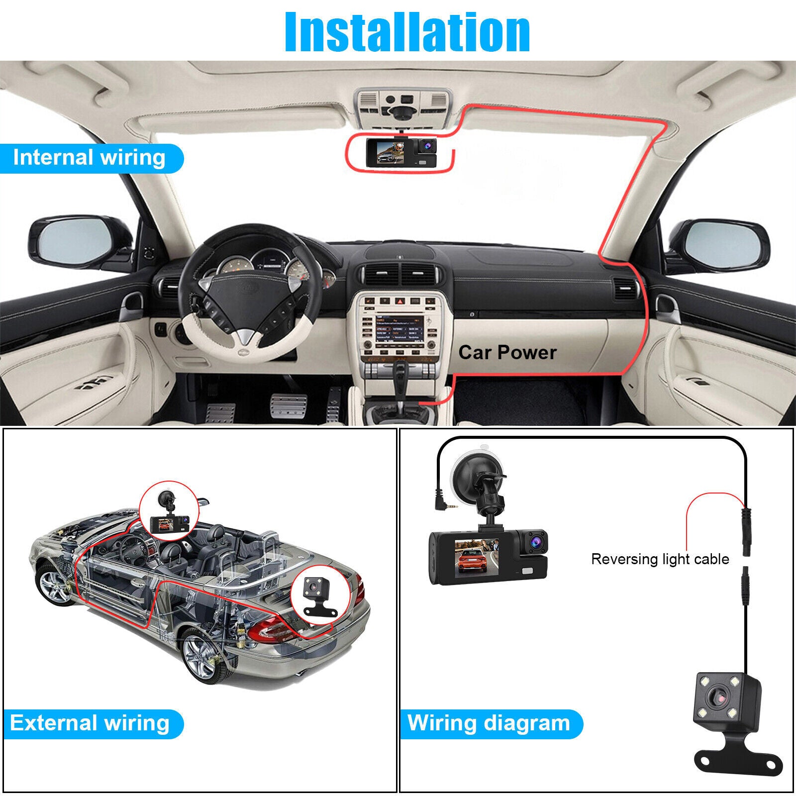 Car DVR Dash Cam Front And Rear Inside 3 Channel 1080P 2-inch IPS Screen Infrared Cabin Lights Night Vision Black - Premium Car DVR from Rapidvehicles - Just $37.84! Shop now at Rapidvehicles