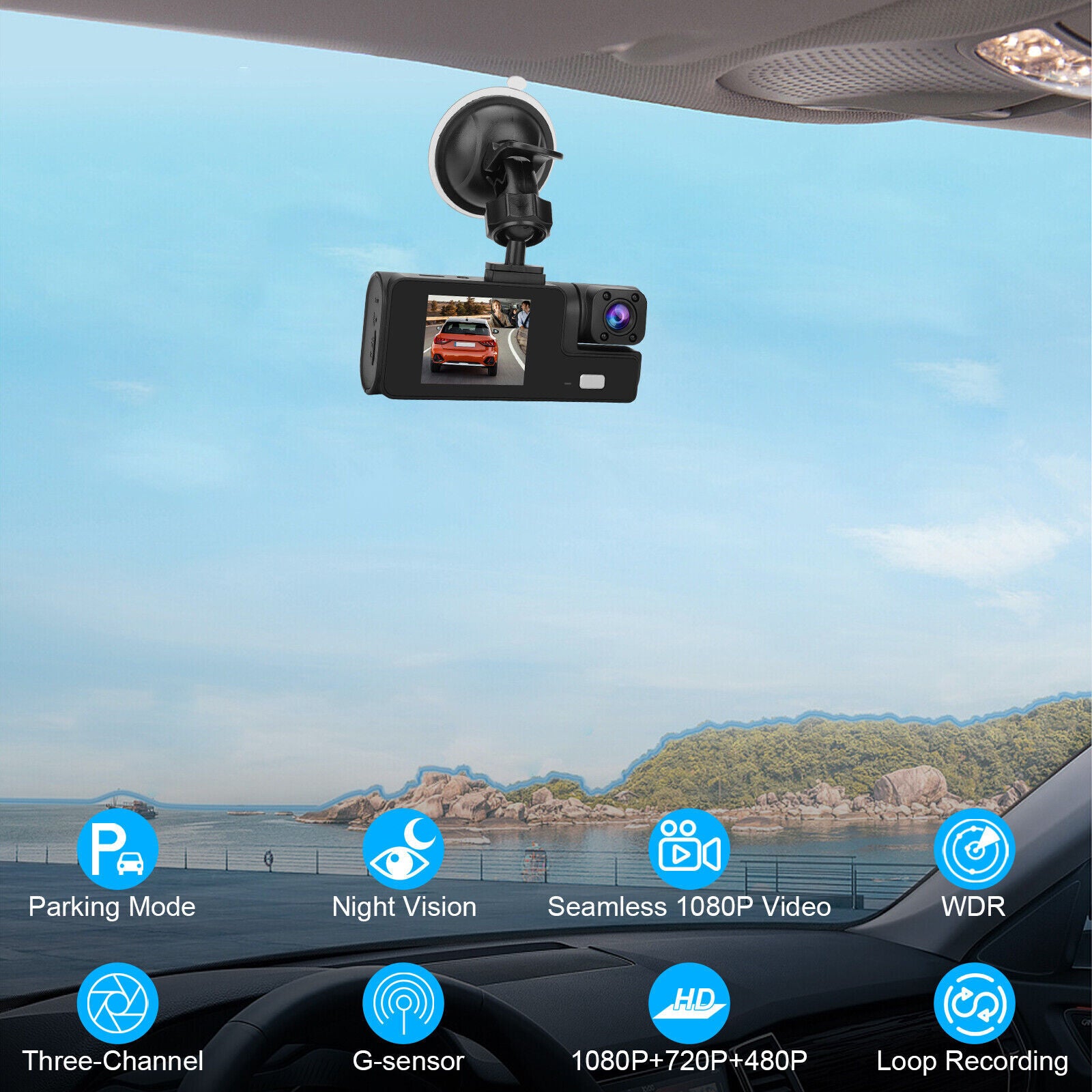 Car DVR Dash Cam Front And Rear Inside 3 Channel 1080P 2-inch IPS Screen Infrared Cabin Lights Night Vision Black - Premium Car DVR from Rapidvehicles - Just $37.84! Shop now at Rapidvehicles