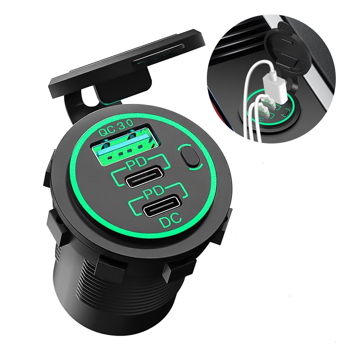 12V USB Outlet Dual PD20W + QC3.0 18W Car Fast Charger Power - Premium Car Chargers from Rapidvehicles - Just $28.99! Shop now at Rapidvehicles