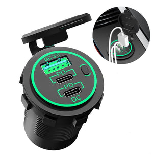 12V USB Outlet Dual PD20W + QC3.0 18W Car Fast Charger Power Socket Adapter With Button On/Off Switch For Golf Cart Boat Marine Bus Truck RV Marine Motorcycle dark green - Premium Car Chargers from Rapidvehicles - Just $23.99! Shop now at Rapidvehicles