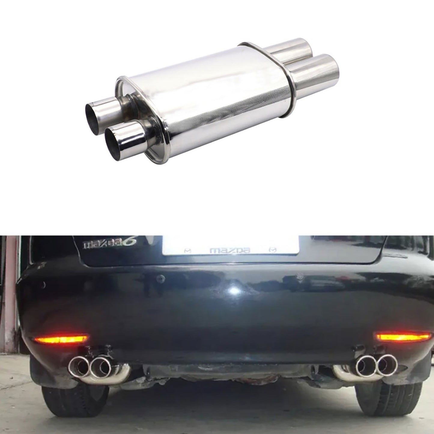 Double Inlet Outlet Exhaust Tips Muffler Stainless Steel - Premium Car Organizers from Rapidvehicles - Just $153.99! Shop now at Rapidvehicles