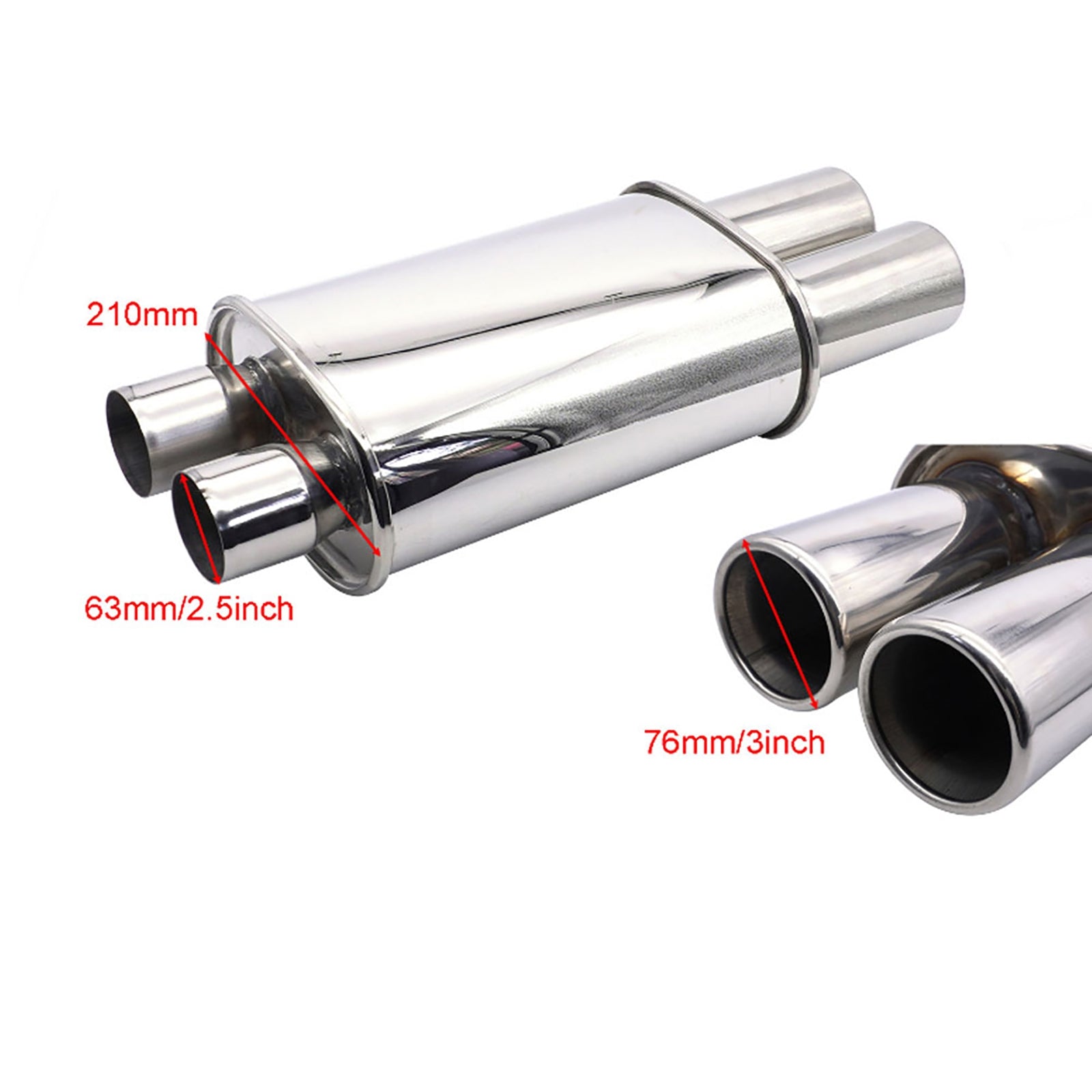 Double Inlet Outlet Exhaust Tips Muffler Stainless Steel Straight-Through Performance Muffler Flat Drum Exhaust Tip Exhaust Pipe Auto Exterior Accessories XH-EP050-SL silver - Premium Car Organizers from Rapidvehicles - Just $128.16! Shop now at Rapidvehicles