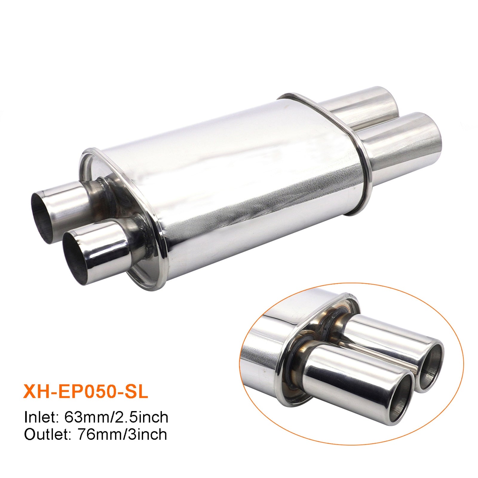 Double Inlet Outlet Exhaust Tips Muffler Stainless Steel Straight-Through Performance Muffler Flat Drum Exhaust Tip Exhaust Pipe Auto Exterior Accessories XH-EP050-SL silver - Premium Car Organizers from Rapidvehicles - Just $128.16! Shop now at Rapidvehicles