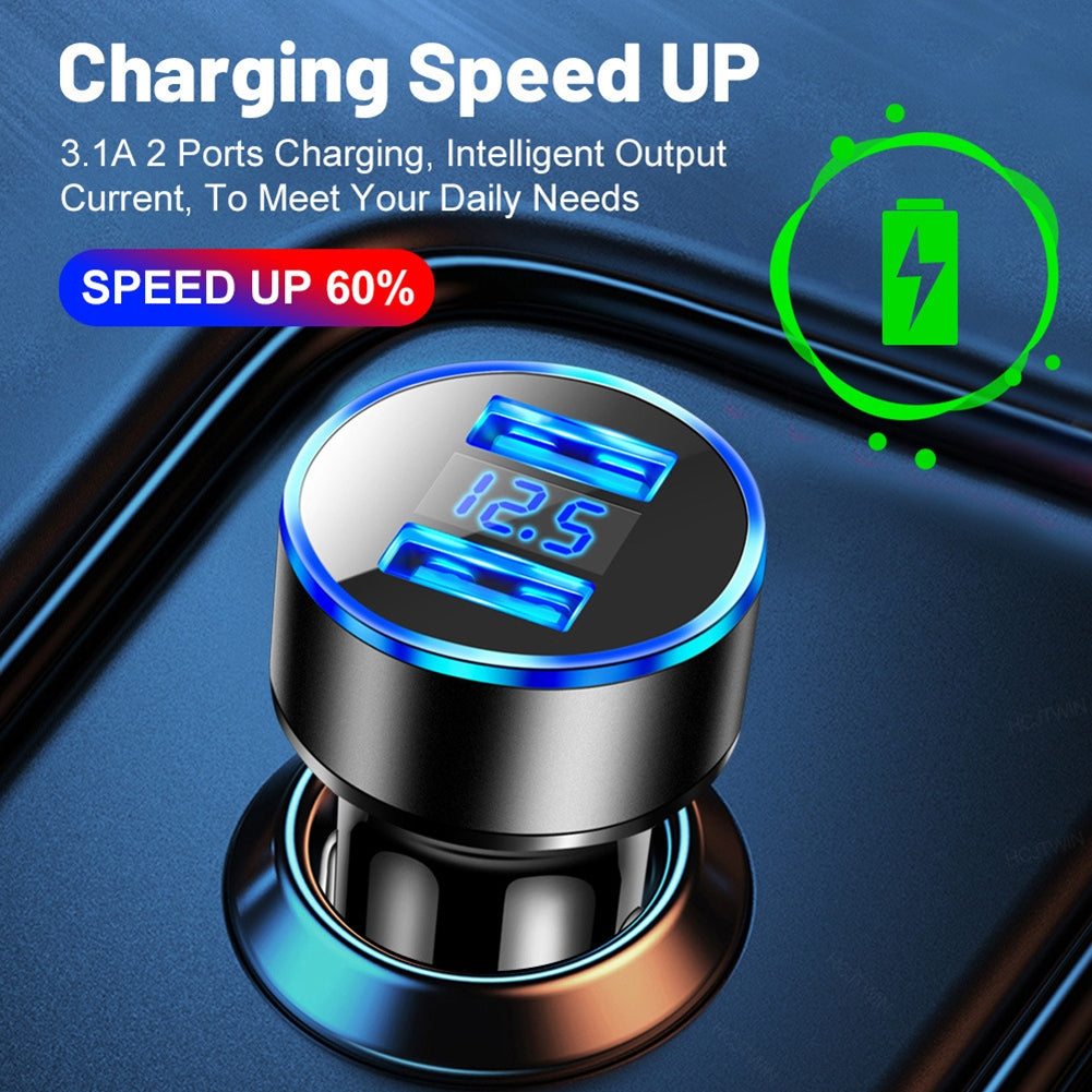 Car Charger Dual Port USB Fast Charging Adapter For Mobile Phones Tablets LED Display Circuit Protection 12V/24V Universal For Most Vehicles silver - Premium Car Chargers from Rapidvehicles - Just $10.41! Shop now at Rapidvehicles