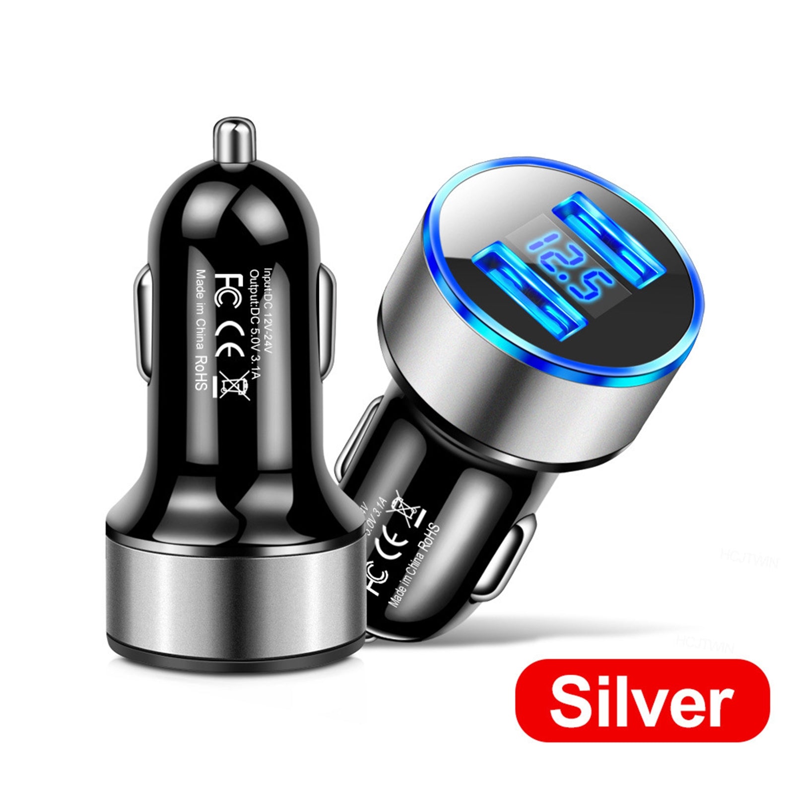 Car Charger Dual Port USB Fast Charging Adapter For Mobile Phones Tablets LED Display Circuit Protection 12V/24V Universal For Most Vehicles silver - Premium Car Chargers from Rapidvehicles - Just $10.41! Shop now at Rapidvehicles