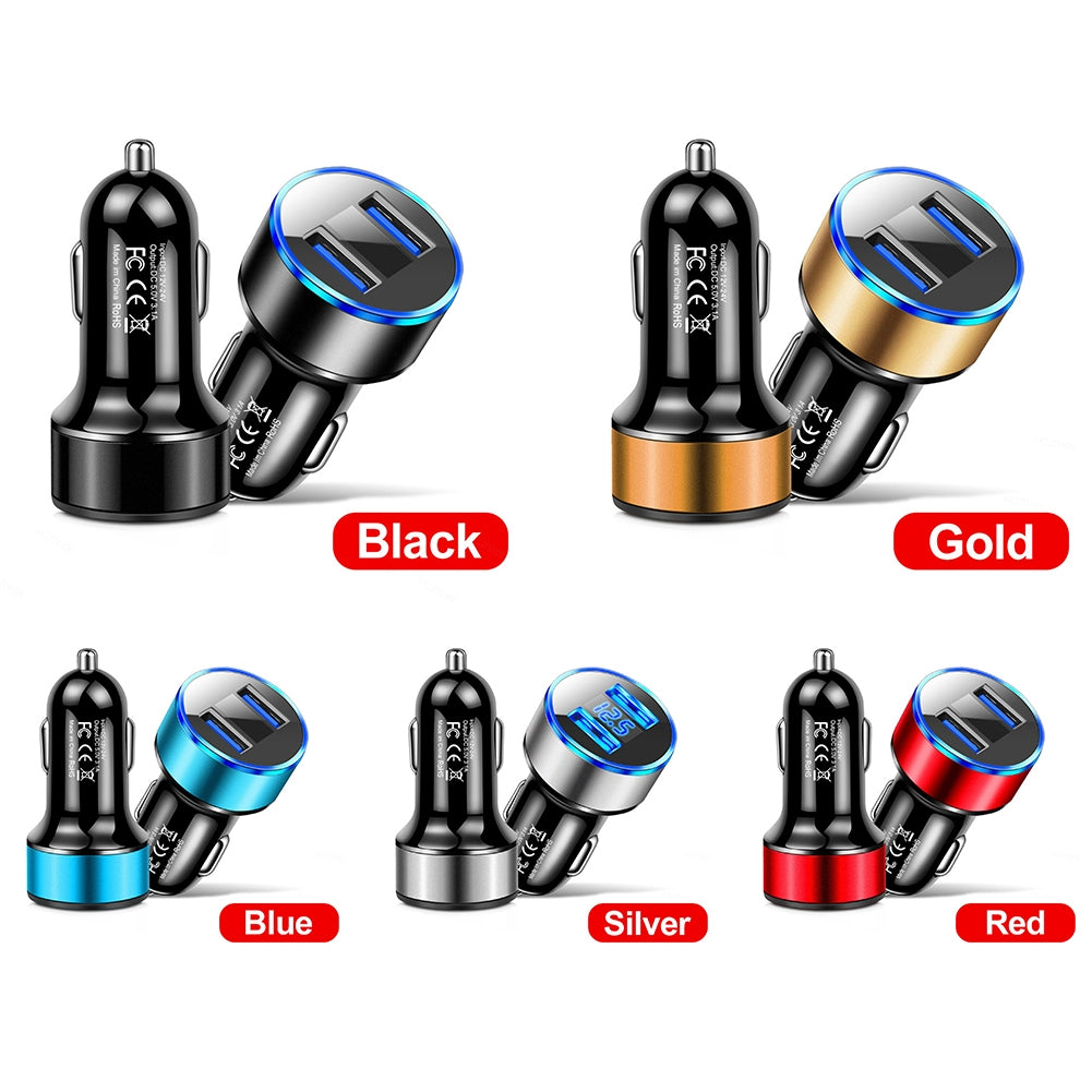 Car Charger Dual Port USB Fast Charging Adapter For Mobile Phones Tablets LED Display Circuit Protection 12V/24V Universal For Most Vehicles gold - Premium Car Chargers from Rapidvehicles - Just $10.41! Shop now at Rapidvehicles