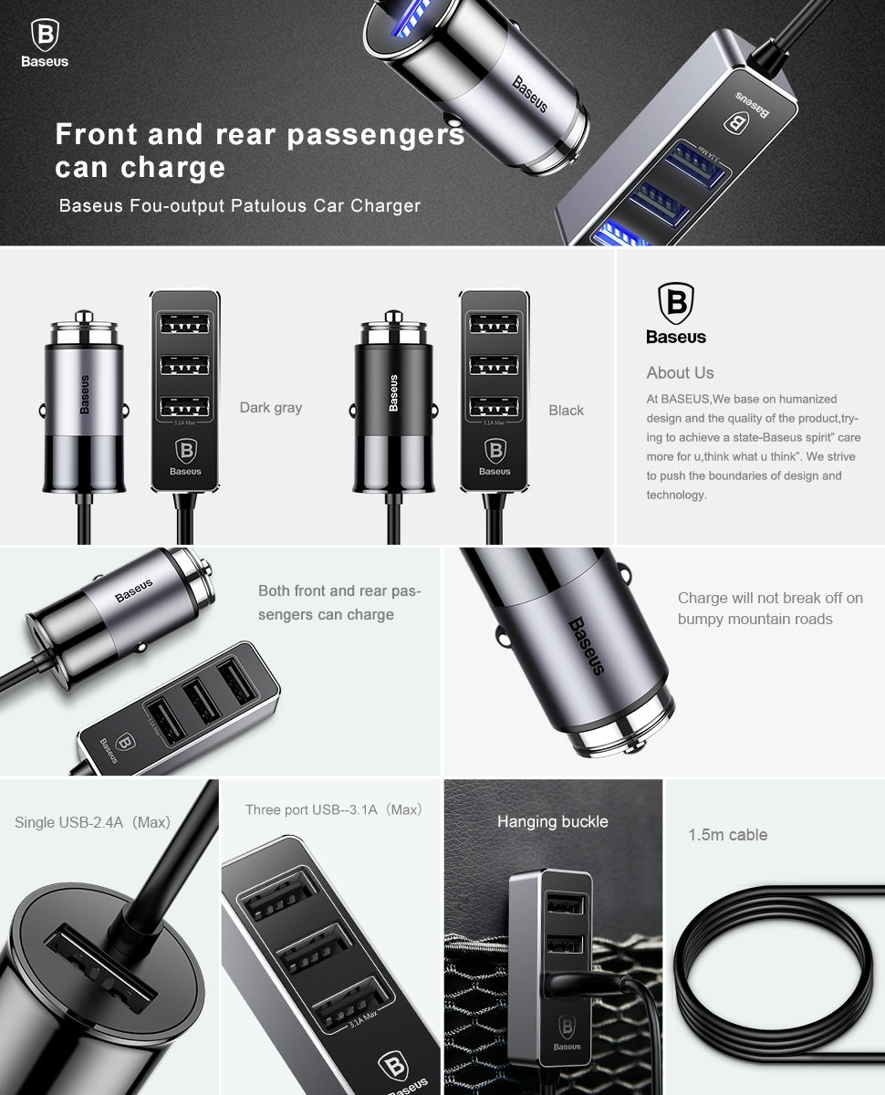 Baseus Car USB Charger 4 Ports Output Car Charger Mobile Phone - Premium Car Chargers from Rapidvehicles - Just $38.99! Shop now at Rapidvehicles