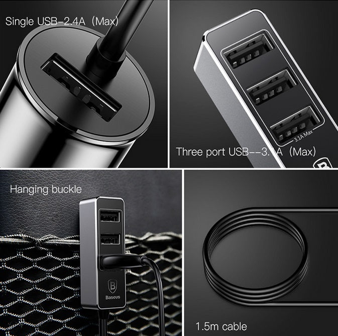 Baseus Car USB Charger 4 Ports Output Car Charger Mobile Phone - Premium Car Chargers from Rapidvehicles - Just $38.99! Shop now at Rapidvehicles