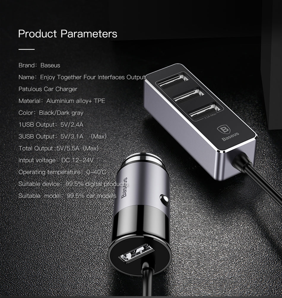 Baseus Car USB Charger 4 Ports Output Car Charger Mobile Phone Charger for iPhone X 8 7 6 Samsung Xiaomi Charger black - Premium Car Chargers from Rapidvehicles - Just $29.99! Shop now at Rapidvehicles