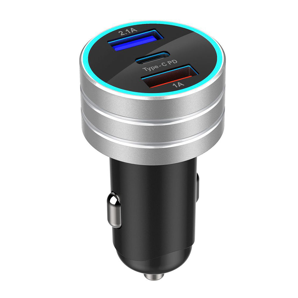 3.1A Dual USB Type-C Car Charger Fast Charging with LED Display Universal Mobile Phone Tablet  Silver - Premium Car Chargers from Rapidvehicles - Just $17.99! Shop now at Rapidvehicles