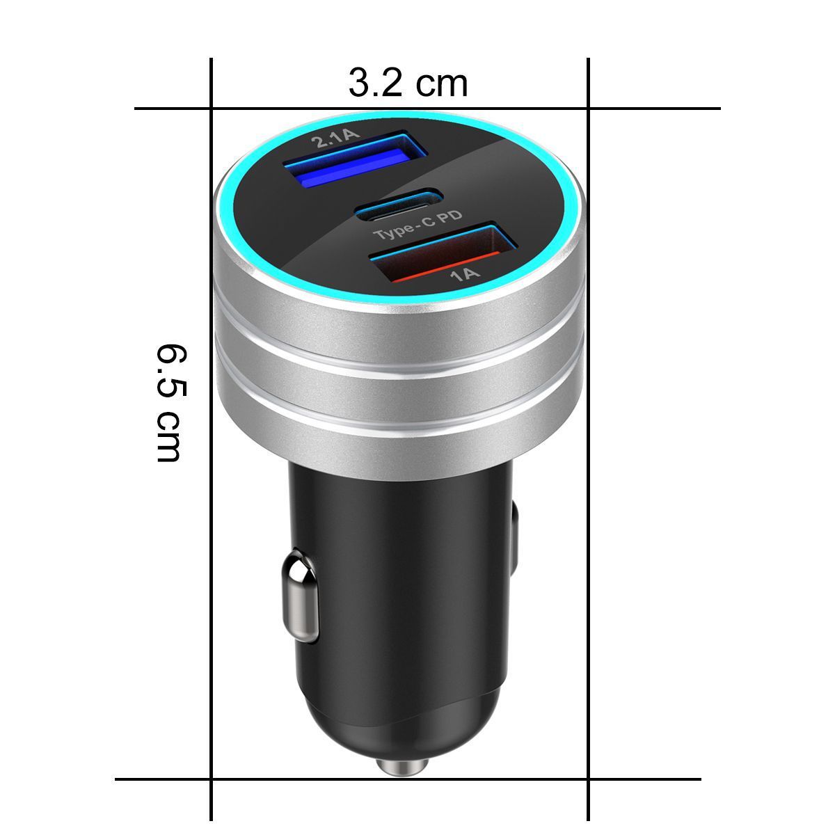 3.1A Dual USB Type-C Car Charger Fast Charging with LED Display Universal Mobile Phone Tablet  Silver - Premium Car Chargers from Rapidvehicles - Just $17.99! Shop now at Rapidvehicles