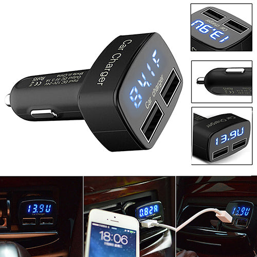 DC 5V 3.1A 4 in 1 LED Digital Voltmeter Ammeter Thermometer Dual USB Universal Car Charger Voltage Current Temperature Meter White blue light - Premium Car Chargers from Rapidvehicles - Just $13.99! Shop now at Rapidvehicles