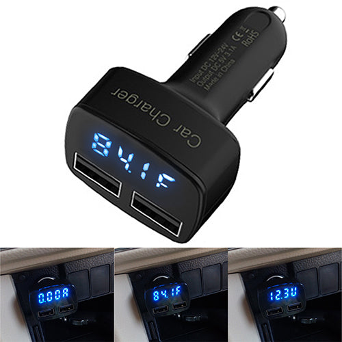 DC 5V 3.1A 4 in 1 LED Digital Voltmeter Ammeter Thermometer Dual USB Universal Car Charger Voltage Current Temperature Meter White blue light - Premium Car Chargers from Rapidvehicles - Just $13.99! Shop now at Rapidvehicles