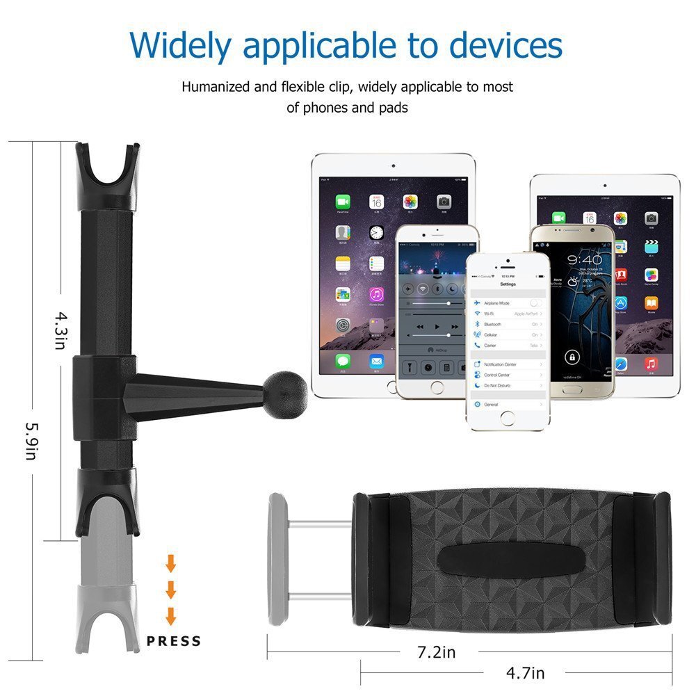 Adjustable Phone Tablet Stand Car Rear Seat Holder Vehicle Headrest Bracket Universal Mount Compatible for Apple iPhone iPad black - Premium Car Mounts & Holders from Rapidvehicles - Just $24.99! Shop now at Rapidvehicles