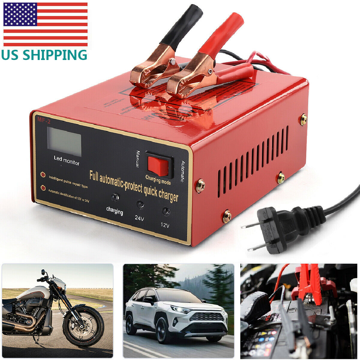 Maintenance-free Battery  Charger 12v/24v 10a 140w Output For Electric Car US Plug - Premium Car Chargers from Rapidvehicles - Just $47.99! Shop now at Rapidvehicles