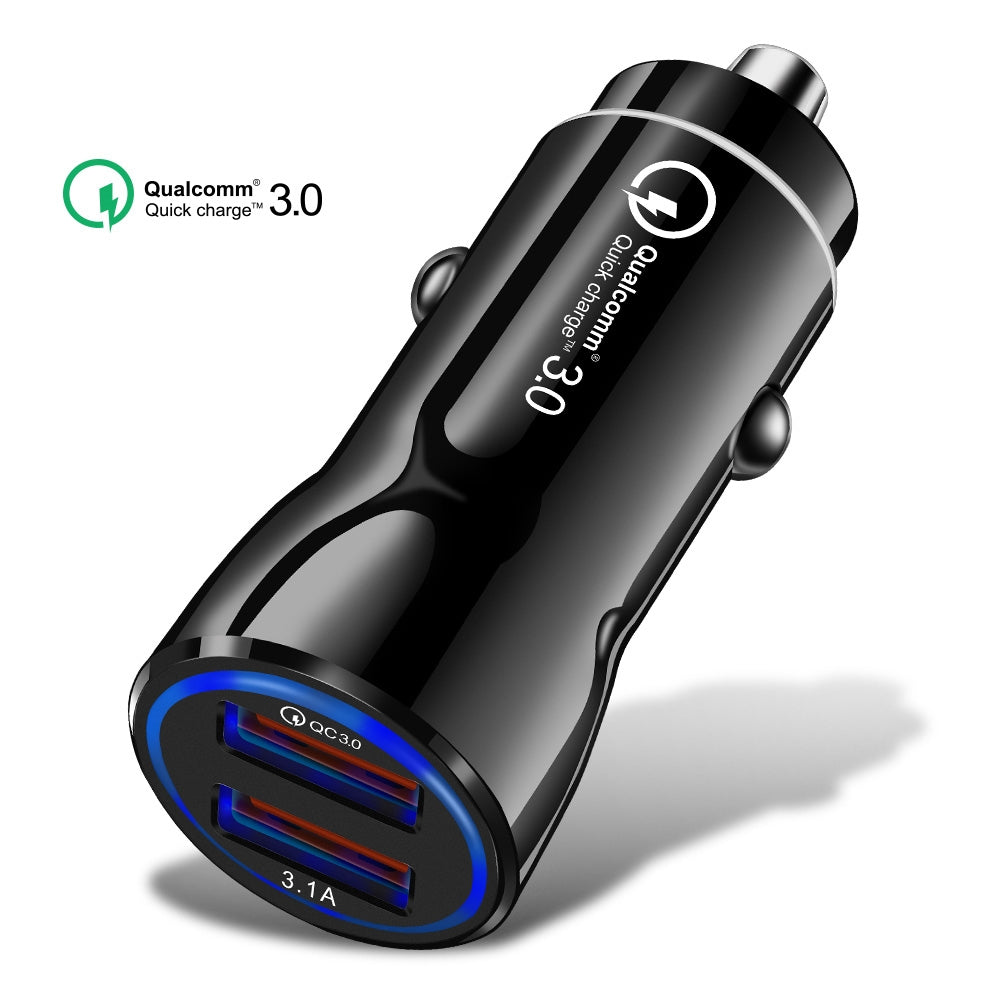 Portable Qc3.0 Fast Charge Dual Port Car Charger Overheating Overcharge Protection Charger black - Premium Car Chargers from Rapidvehicles - Just $12.99! Shop now at Rapidvehicles