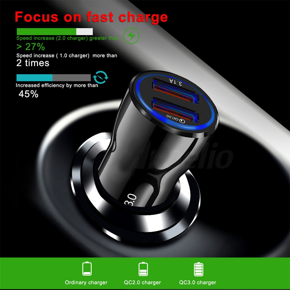 Portable Qc3.0 Fast Charge Dual Port Car Charger Overheating Overcharge Protection Charger black - Premium Car Chargers from Rapidvehicles - Just $12.99! Shop now at Rapidvehicles