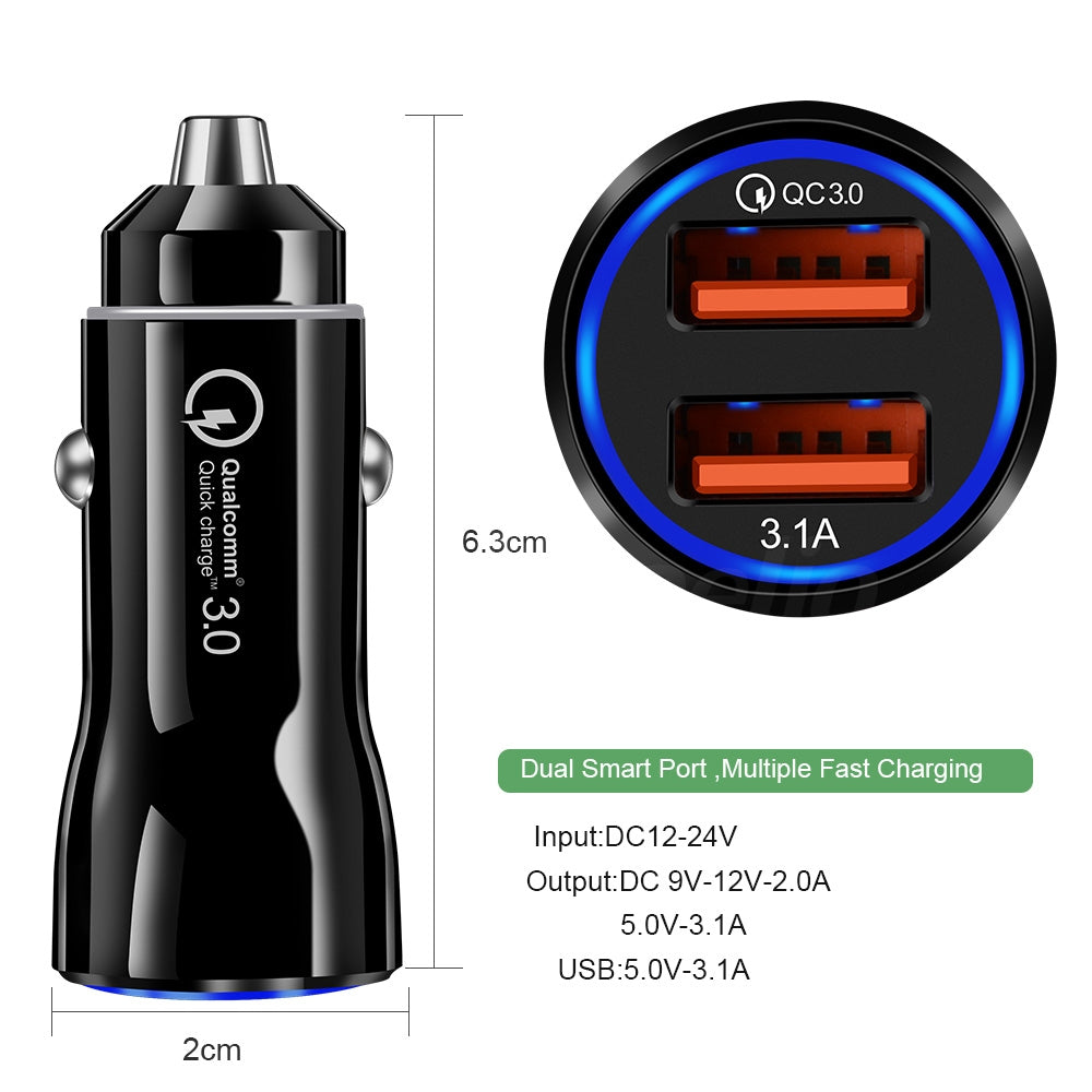 Portable Qc3.0 Fast Charge Dual Port Car Charger Overheating Overcharge Protection Charger black - Premium Car Chargers from Rapidvehicles - Just $12.99! Shop now at Rapidvehicles