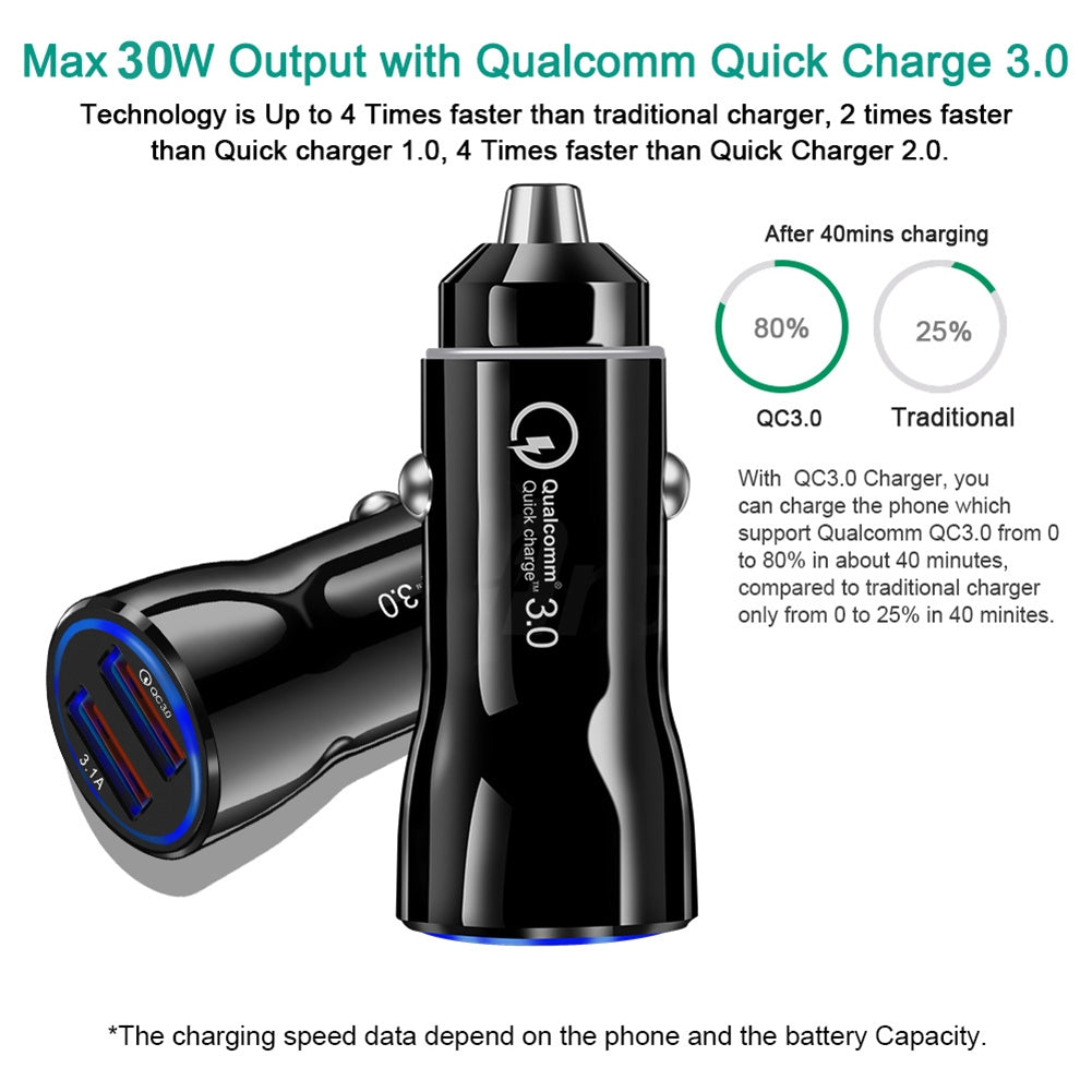 Portable Qc3.0 Fast Charge Dual Port Car Charger Overheating Overcharge Protection Charger black - Premium Car Chargers from Rapidvehicles - Just $12.99! Shop now at Rapidvehicles