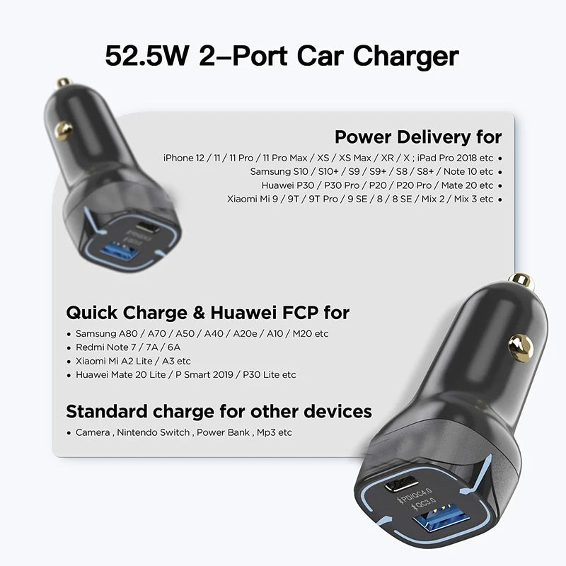 40w Usb Dual Port Fast Car  Charger Adapter, Compatible For Iphone 12 11 Pro Max Xs Samsung Galaxy S20 S21 Lg Ipad Macbook Pro black - Premium Car Chargers from Rapidvehicles - Just $23.99! Shop now at Rapidvehicles