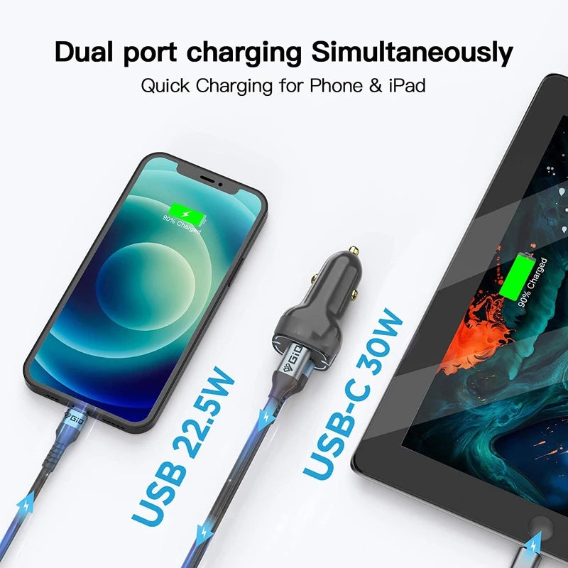 40w Usb Dual Port Fast Car  Charger Adapter, Compatible For Iphone 12 11 Pro Max Xs Samsung Galaxy S20 S21 Lg Ipad Macbook Pro black - Premium Car Chargers from Rapidvehicles - Just $23.99! Shop now at Rapidvehicles