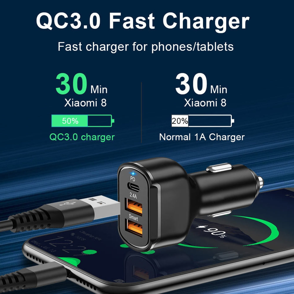 Pd+2.4a Type-c Dual Usb Car Charger 30w Charging Adapter - Premium Car Chargers from Rapidvehicles - Just $17.99! Shop now at Rapidvehicles