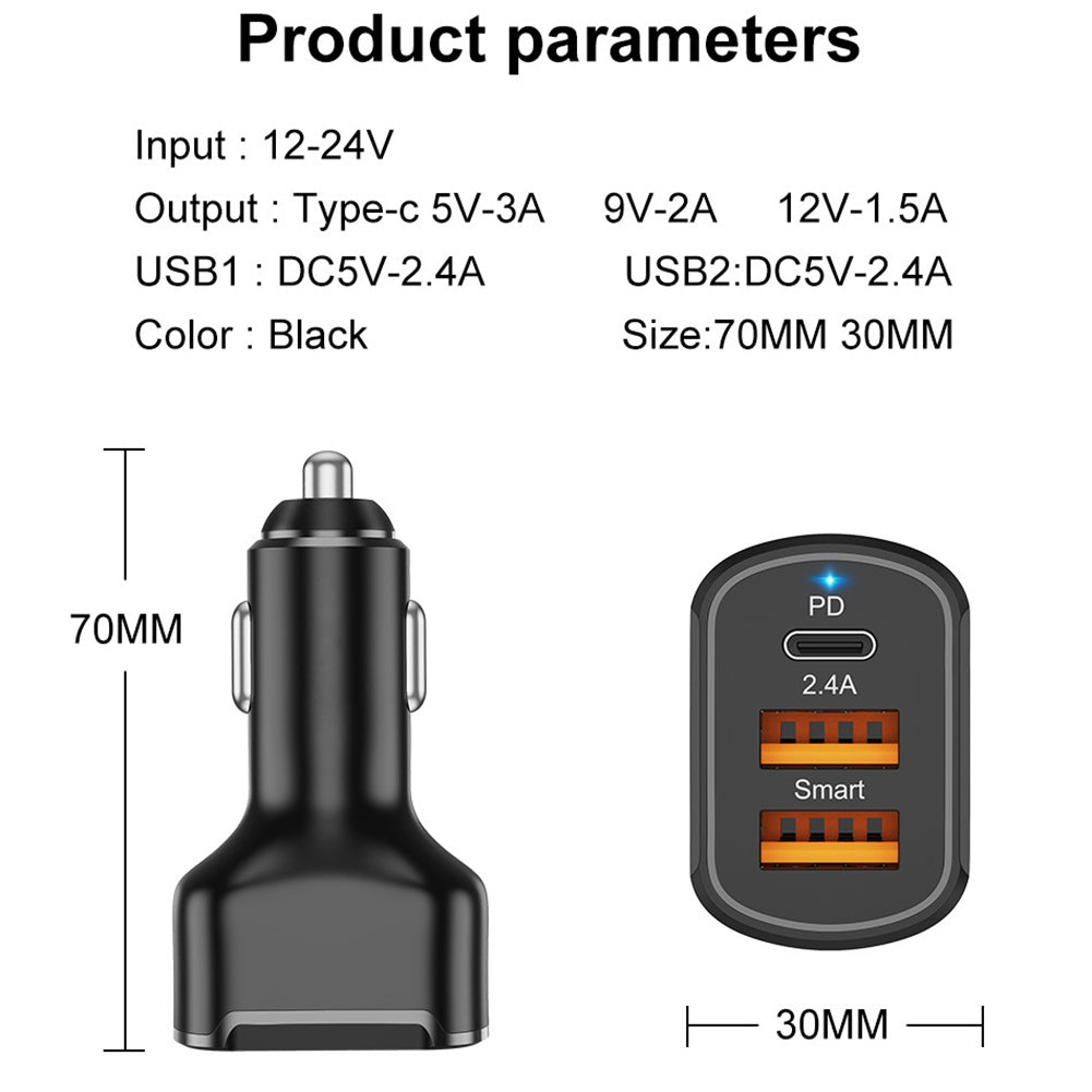 Pd+2.4a Type-c Dual Usb Car Charger 30w Charging Adapter - Premium Car Chargers from Rapidvehicles - Just $17.99! Shop now at Rapidvehicles