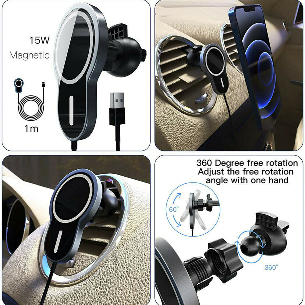 15w Sturdy Magnetic  Wireless  Car  Charger With Vent Phone Mount Convenient Charging Tool Compatible For Iphone 12 12pro 12pro Max 12 Mini black - Premium Car Chargers from Rapidvehicles - Just $34.99! Shop now at Rapidvehicles